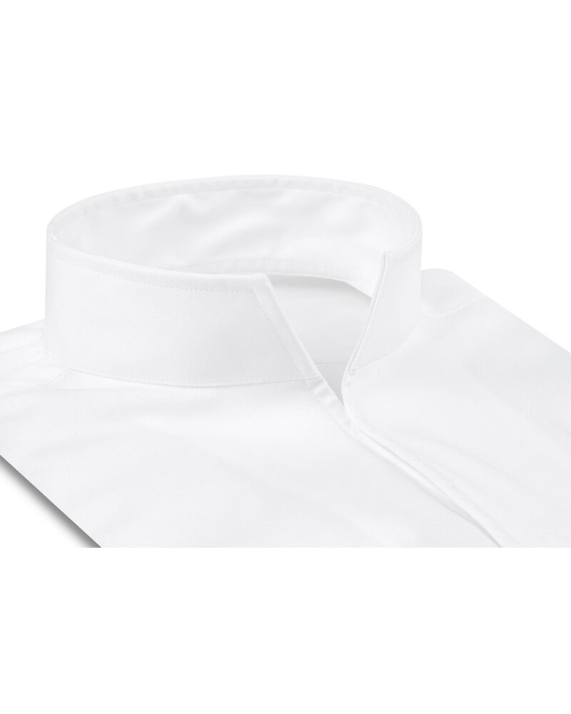 XOOS Men’s white herringbone shirt with open straight collar (Double Twisted)