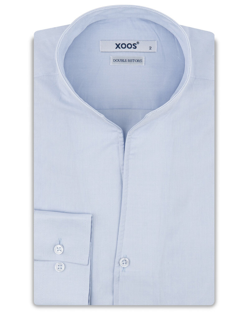 XOOS Men’s blue Oxford shirt with open straight collar (Double Twisted)