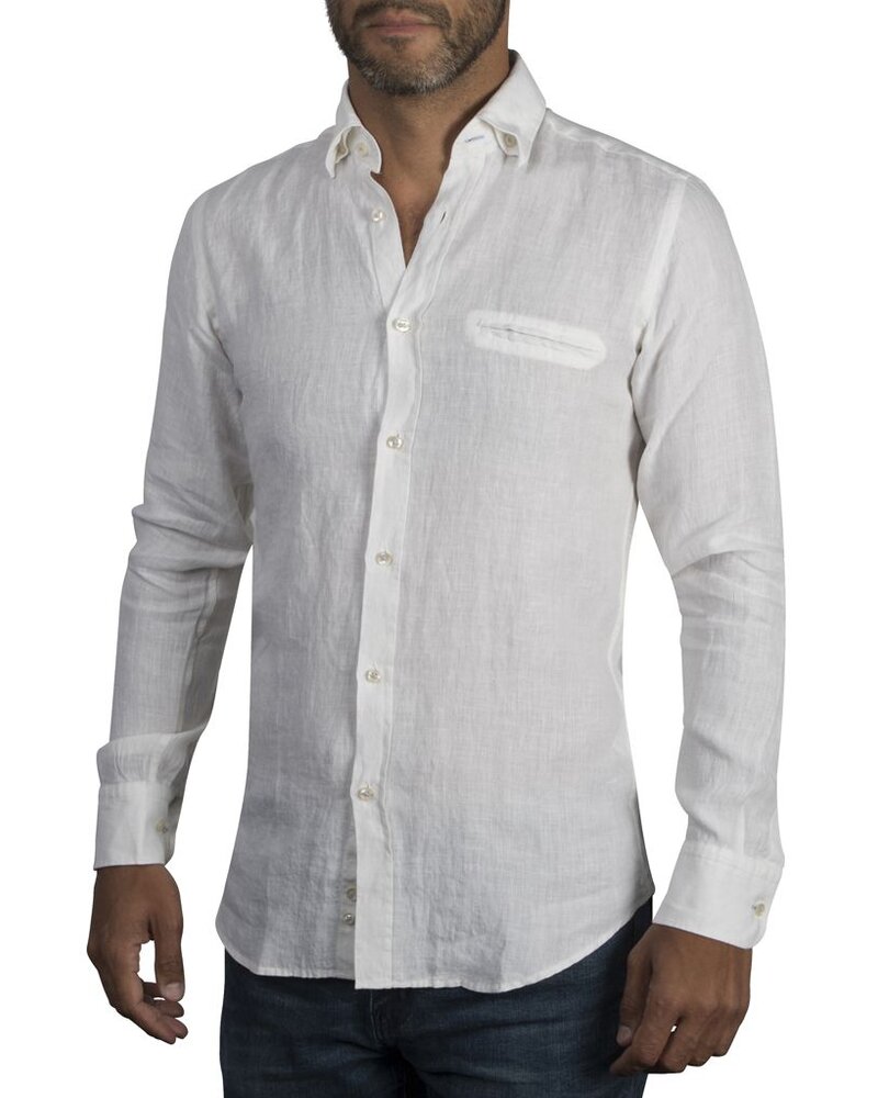 XOOS Men's solid white fitted linen shirt
