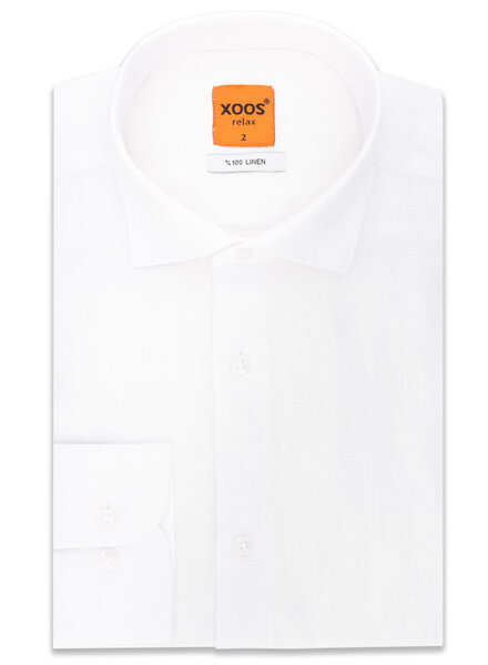 XOOS Men's solid white fitted linen shirt