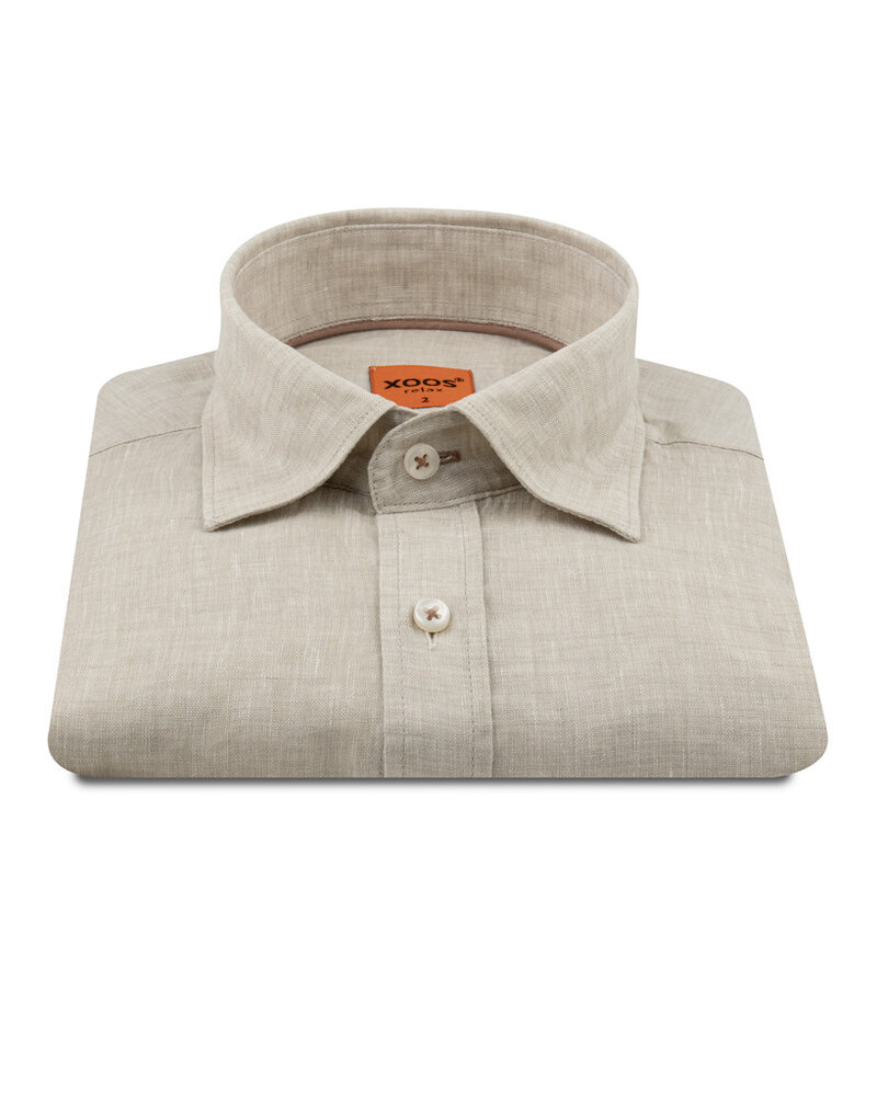 XOOS Chemise homme en lin beige et galon de col brun