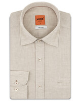 XOOS Chemise homme en lin beige et galon de col brun
