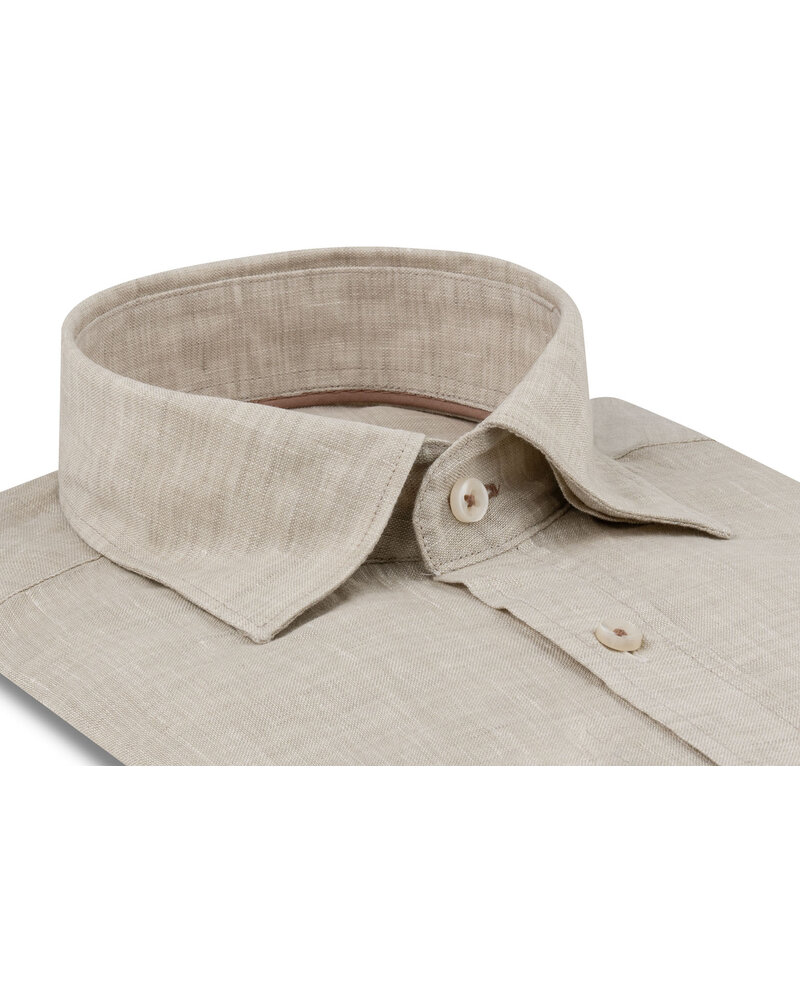 XOOS Chemise homme en lin beige et galon de col brun