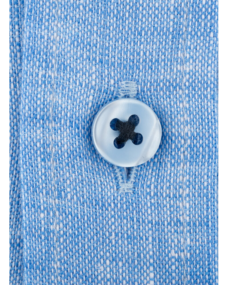 XOOS Men’s blue linen shirt with navy collar Trim
