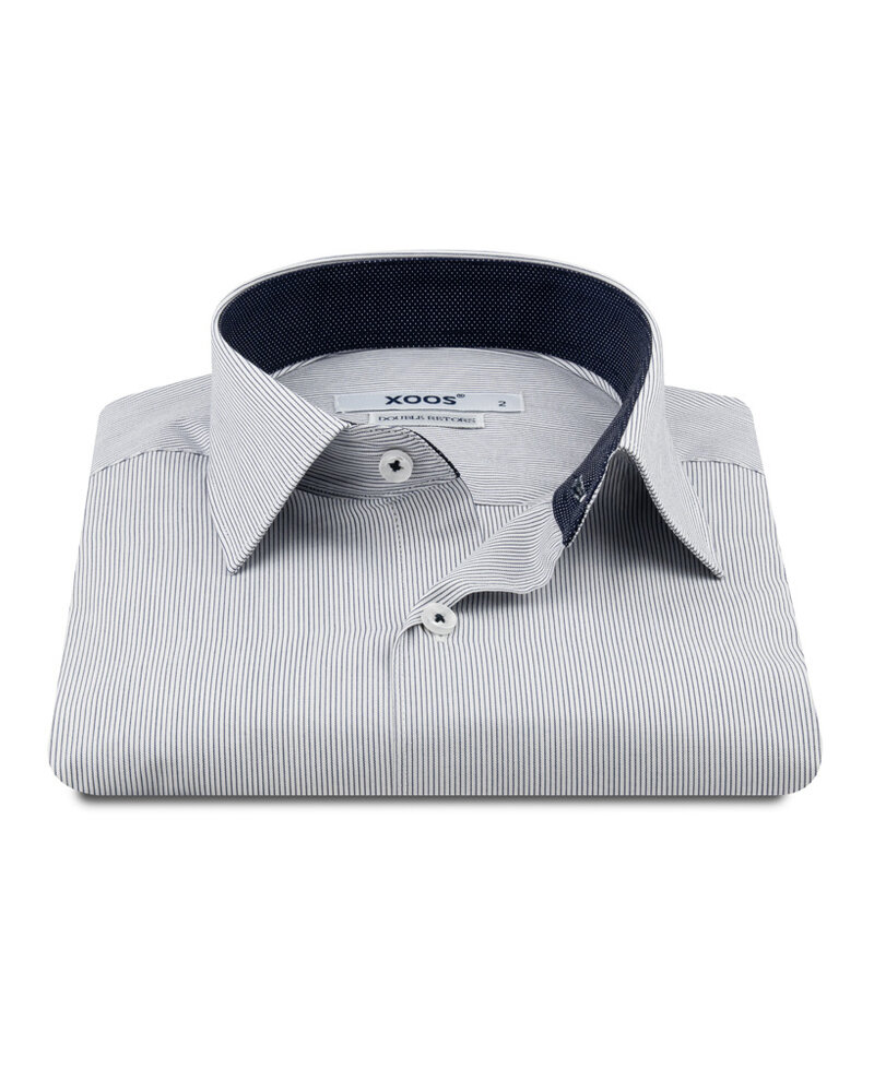 XOOS Chemise homme à fines rayures et doublure marine (Double Retors)