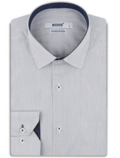 XOOS Chemise homme à fines rayures et doublure marine (Double Retors)