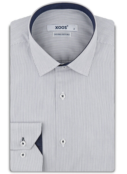 XOOS Men’s fine striped shirt with navy contrast lining (Double Twisted)