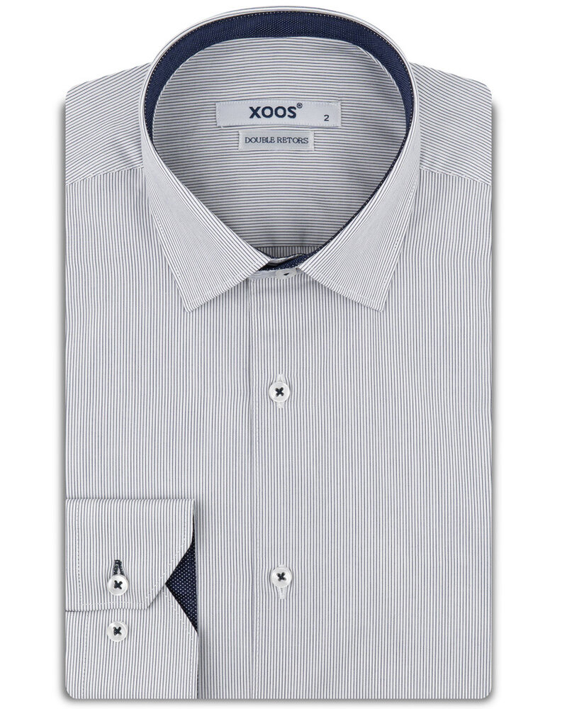 XOOS Men’s fine striped shirt with navy contrast lining (Double Twisted)