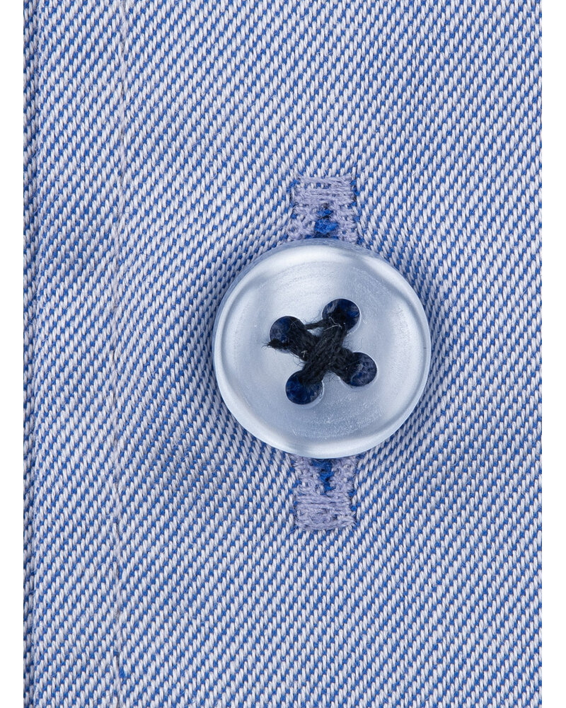 XOOS Men’s sky blue gabardeen shirt with navy micro polka dot lining (Double Twisted)