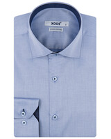 XOOS Men’s sky blue gabardeen shirt with navy micro polka dot lining (Double Twisted)