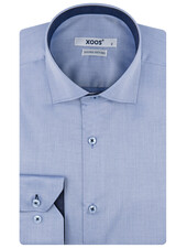 XOOS Chemise homme en gabardine bleu ciel et doublure à micro pois marine (Double Retors)