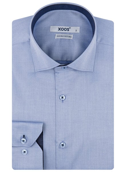 XOOS Men’s sky blue gabardeen shirt with navy micro polka dot lining (Double Twisted)