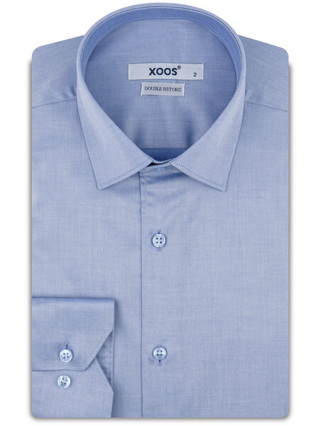 XOOS Chemise homme en gabardine bleu ciel et doublure unie (Double Retors)