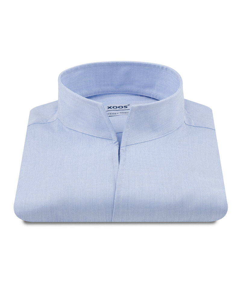 XOOS Chemise homme en coton tissé ciel et col droit ouvert (Double Retors)