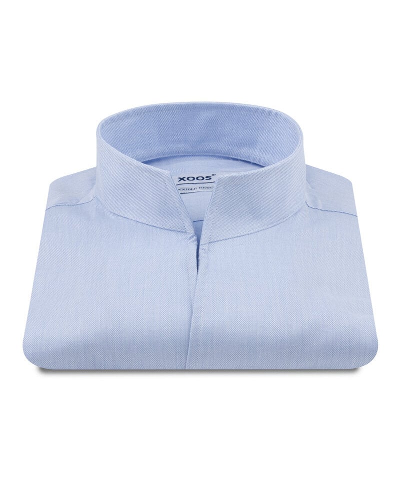 XOOS Men’s lightblue woven cotton shirt with open straight collar (Double Twisted)