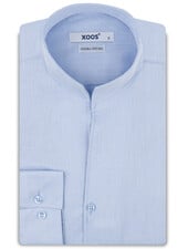 XOOS Men’s lightblue woven cotton shirt with open straight collar (Double Twisted)