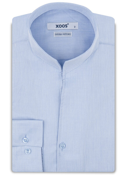 XOOS Men’s lightblue woven cotton shirt with open straight collar (Double Twisted)
