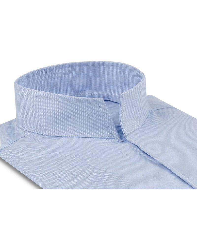 XOOS Men’s lightblue woven cotton shirt with open straight collar (Double Twisted)