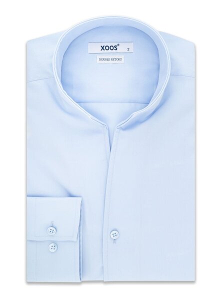 XOOS Men’s sky blue gabardeen shirt with open straight collar (Double Twisted)