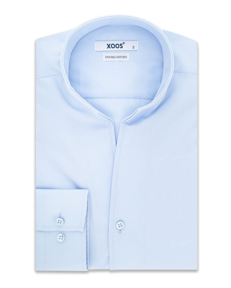 XOOS Chemise homme en Gabardine ciel et col droit ouvert (Double Retors)