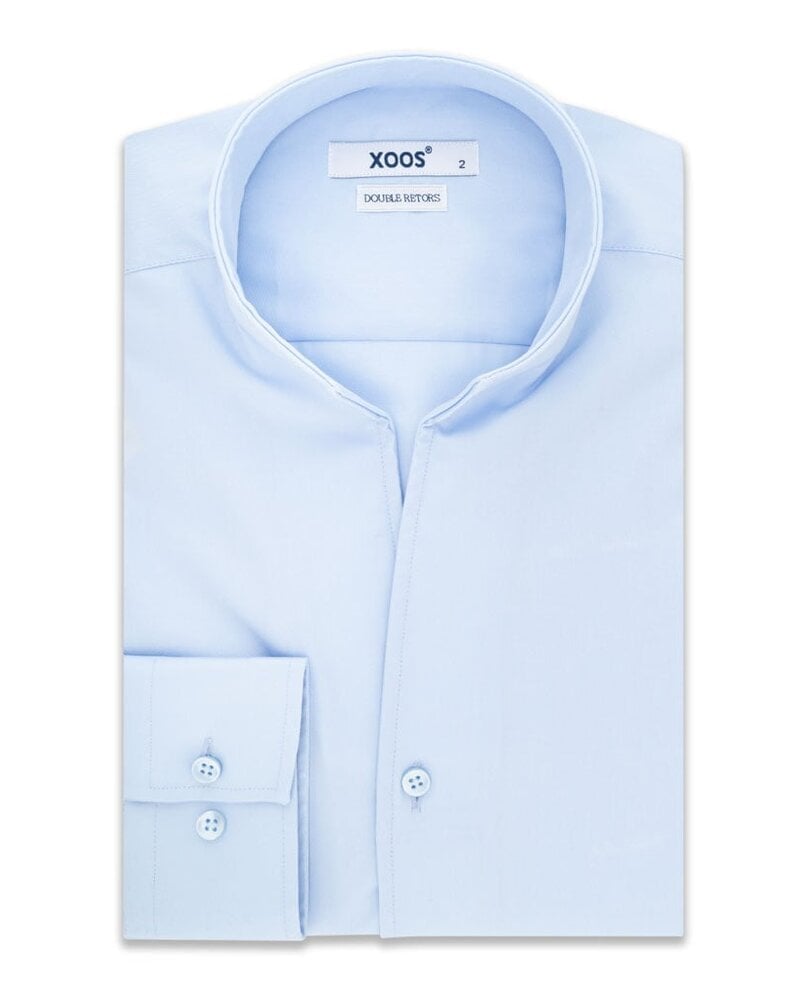 XOOS Men’s sky blue gabardeen shirt with open straight collar (Double Twisted)