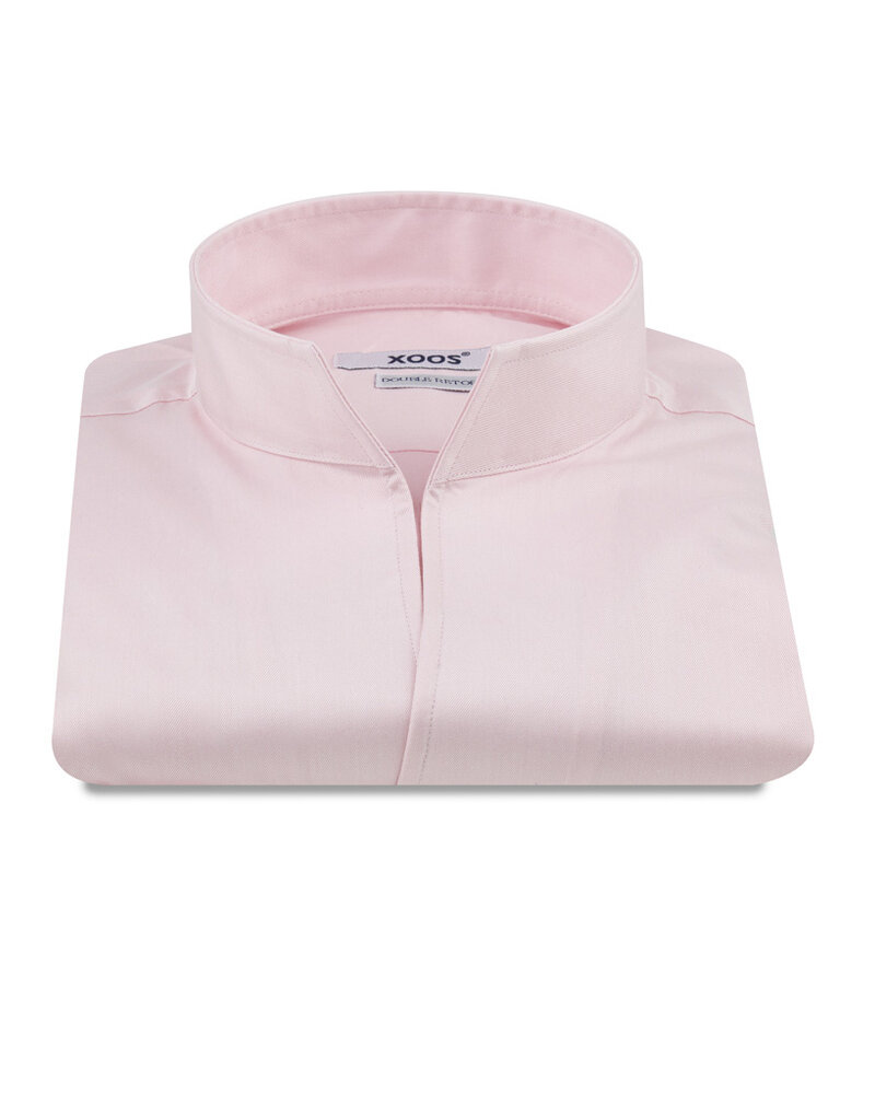 XOOS Chemise homme en Gabardine rose et col droit ouvert (Double Retors)