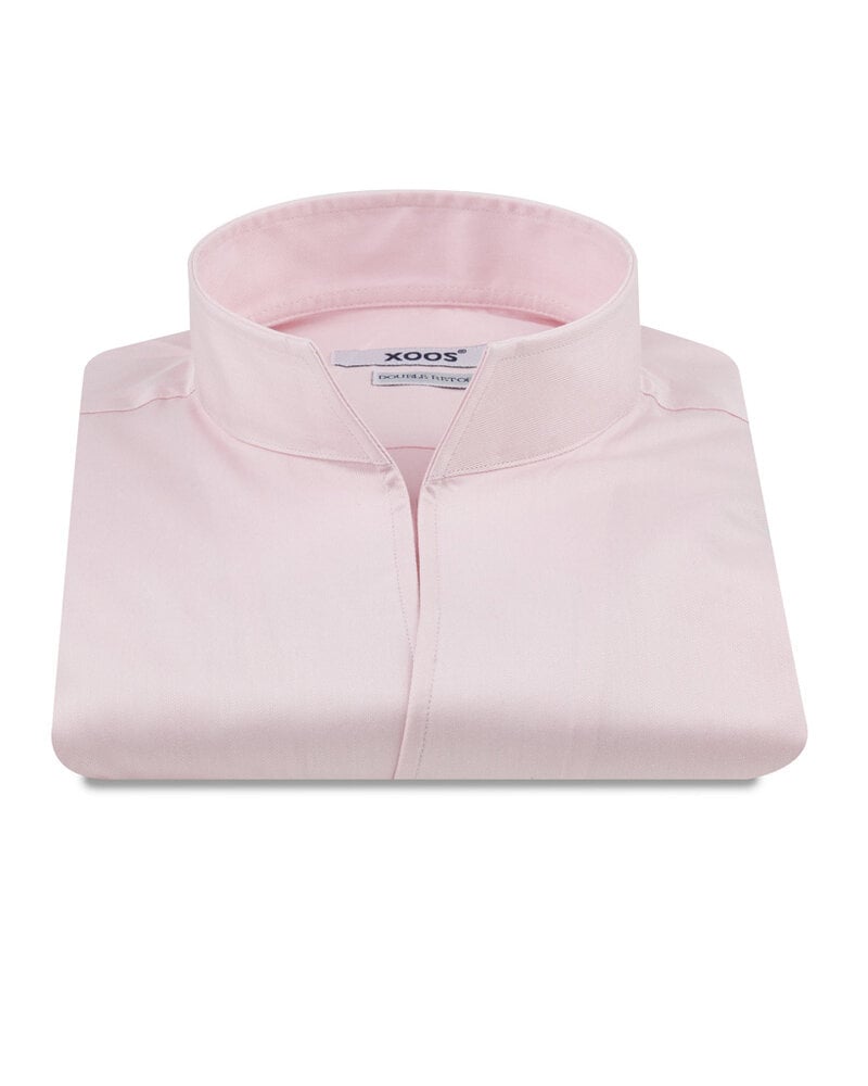 XOOS Men’s pink gabardeen shirt with open straight collar (Double Twisted)