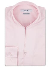 XOOS Men’s pink gabardeen shirt with open straight collar (Double Twisted)