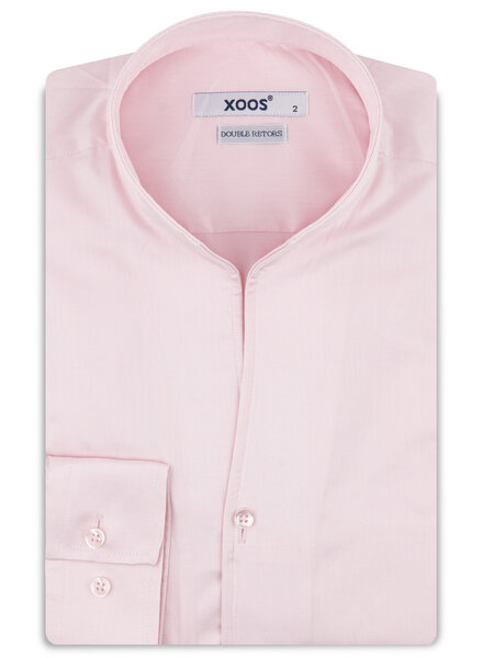 XOOS Men’s pink gabardeen shirt with open straight collar (Double Twisted)