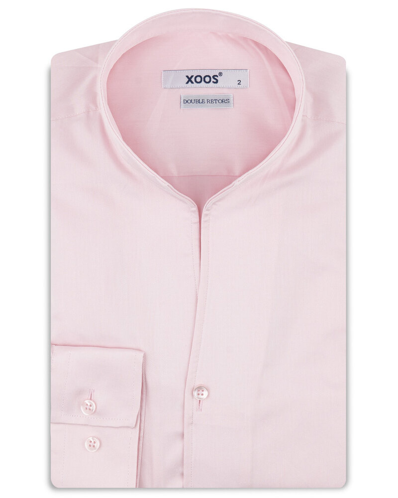 XOOS Chemise homme en Gabardine rose et col droit ouvert (Double Retors)