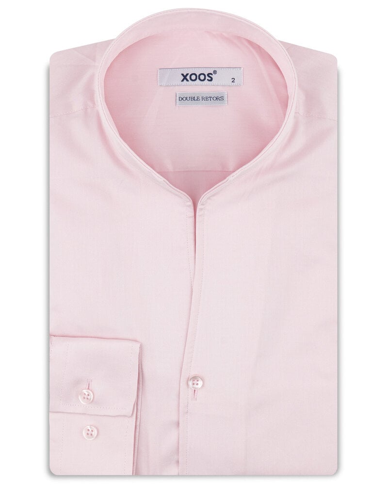 XOOS Men’s pink gabardeen shirt with open straight collar (Double Twisted)