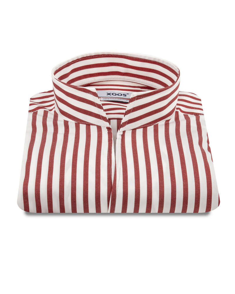 XOOS Chemise homme à rayures rouges et col droit ouvert (Double Retors)