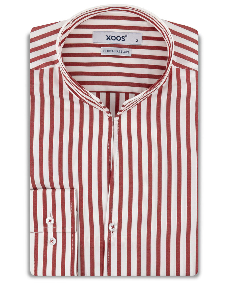 XOOS Chemise homme à rayures rouges et col droit ouvert (Double Retors)