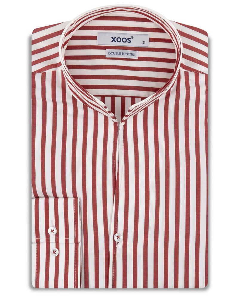 XOOS Men’s red striped shirt with open straight collar (Double Twisted)