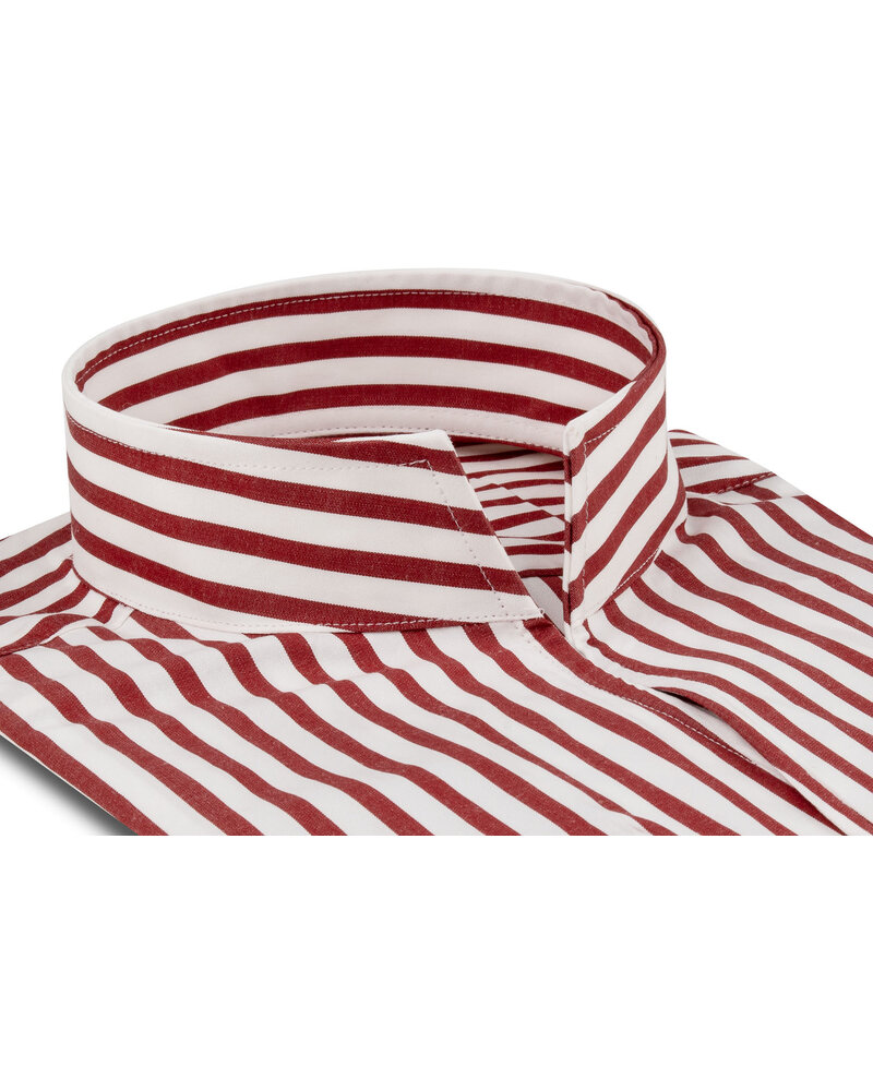 XOOS Chemise homme à rayures rouges et col droit ouvert (Double Retors)
