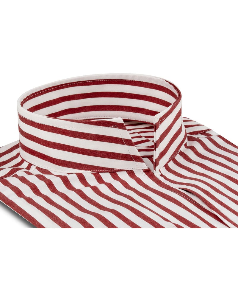 XOOS Men’s red striped shirt with open straight collar (Double Twisted)