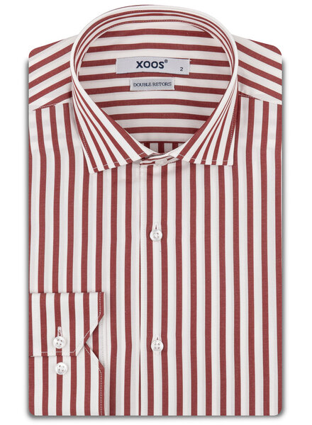 XOOS Chemise homme à rayures rouges (Double Retors)