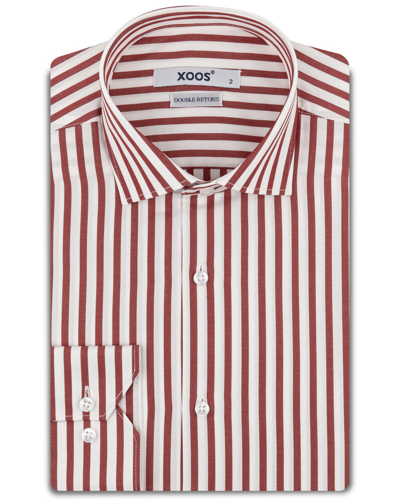 XOOS Chemise homme à rayures rouges (Double Retors)