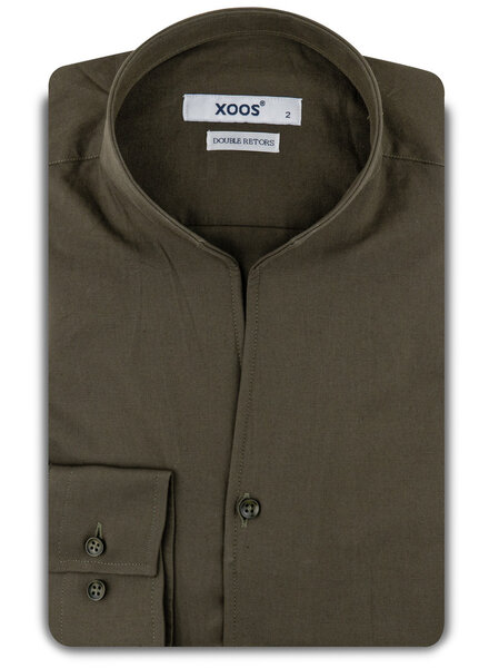 XOOS Men’s khaki green shirt with an open straight collar