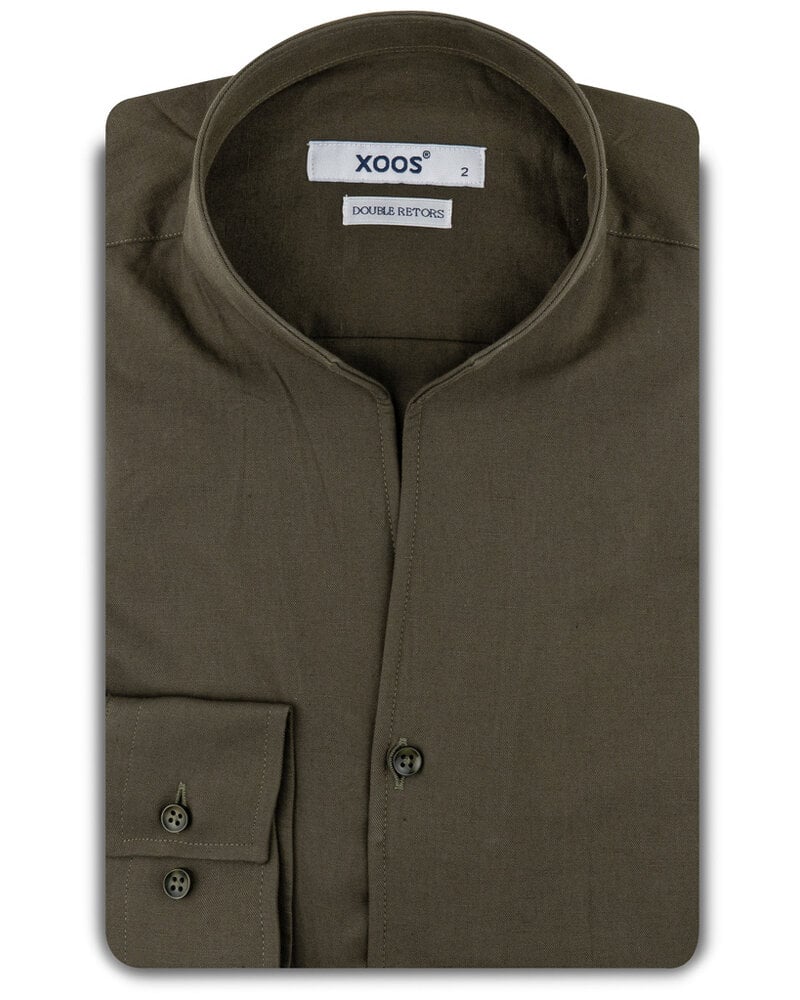 XOOS Chemise homme vert kaki et col droit ouvert