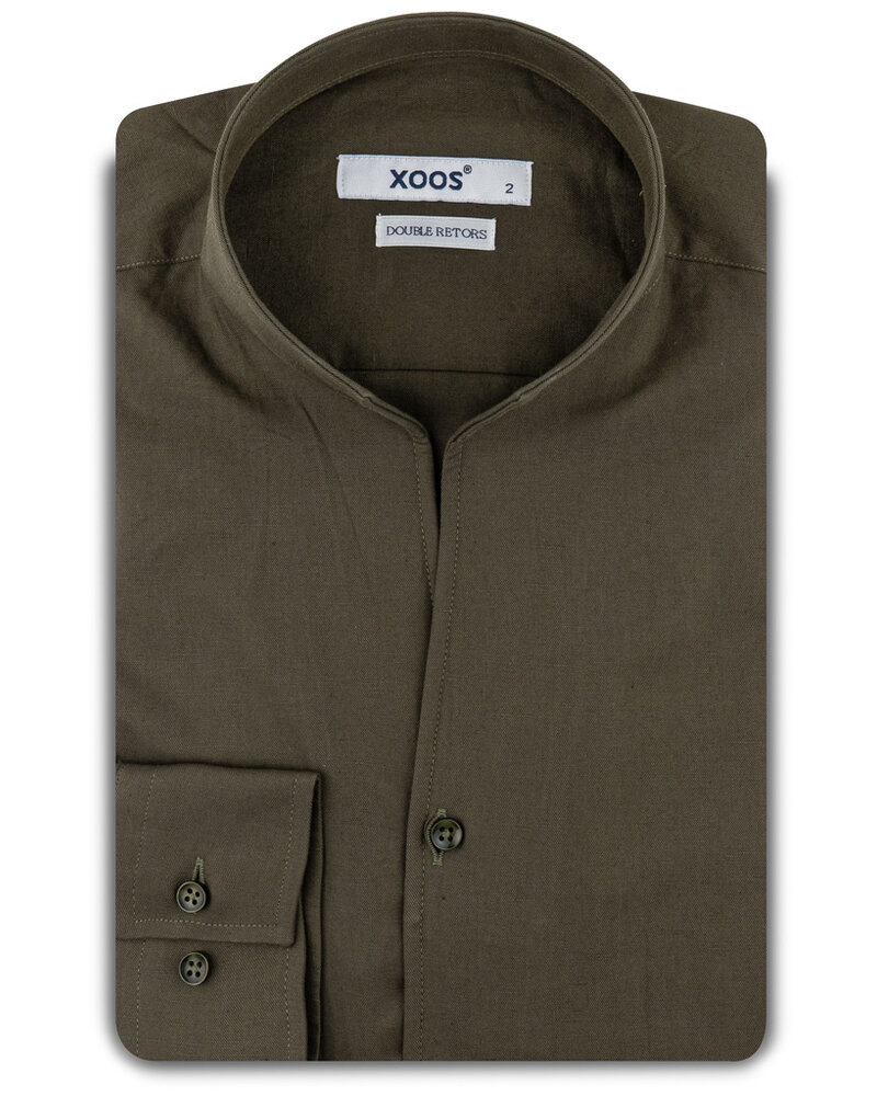 XOOS Men’s khaki green shirt with an open straight collar