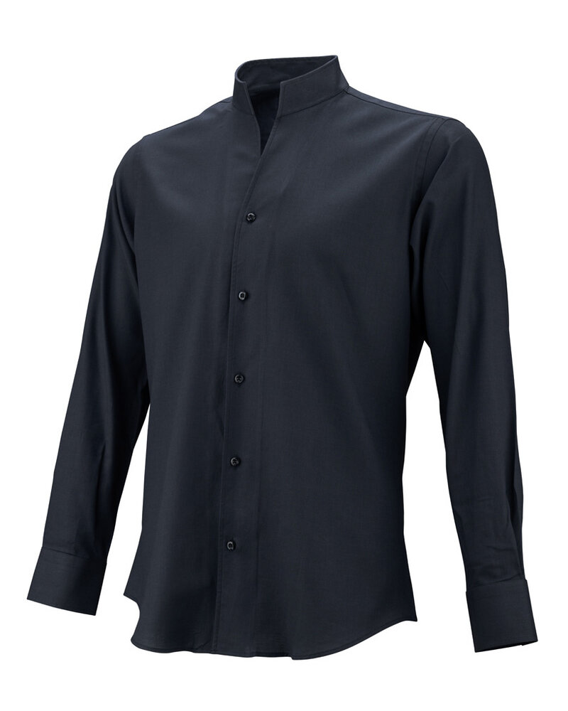 XOOS Chemise homme en popeline noire et col droit ouvert (Double Retors)