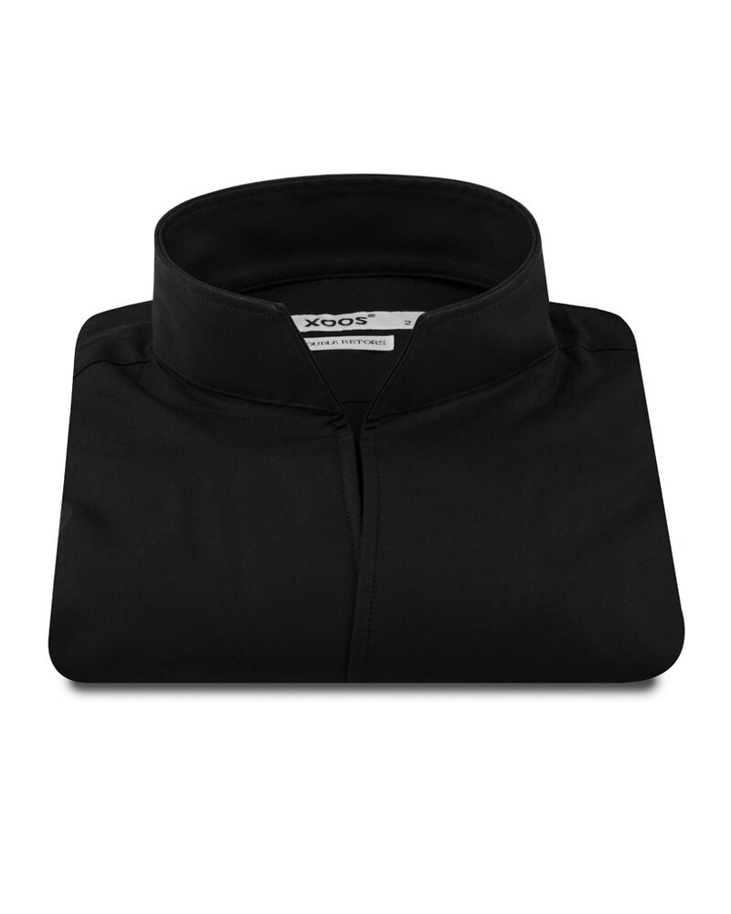 XOOS Chemise homme en popeline noire et col droit ouvert (Double Retors)