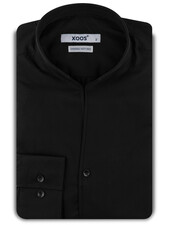 XOOS Chemise homme en popeline noire et col droit ouvert (Double Retors)