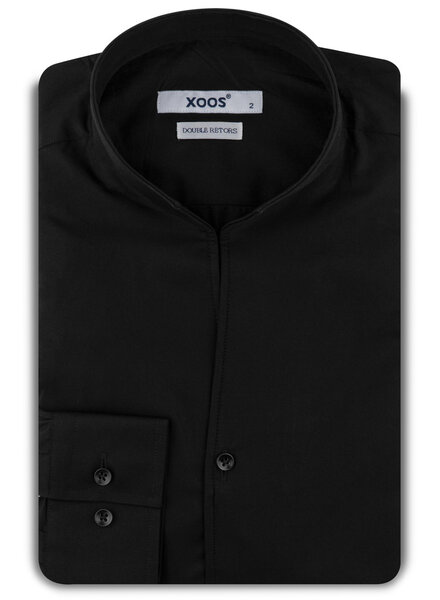 XOOS Men’s black poplin shirt with an open straight collar (Double Twisted)