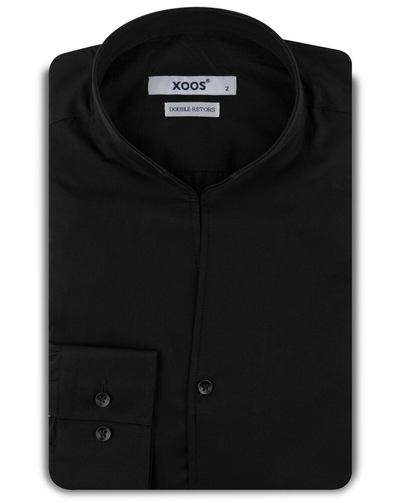 XOOS Men’s black poplin shirt with an open straight collar (Double Twisted)