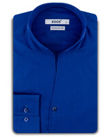 XOOS Chemise homme en popeline bleu électrique et col droit ouvert (Double Retors)