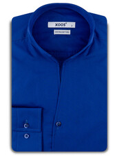 XOOS Men’s electric blue poplin shirt with an open straight collar (Double Twisted)