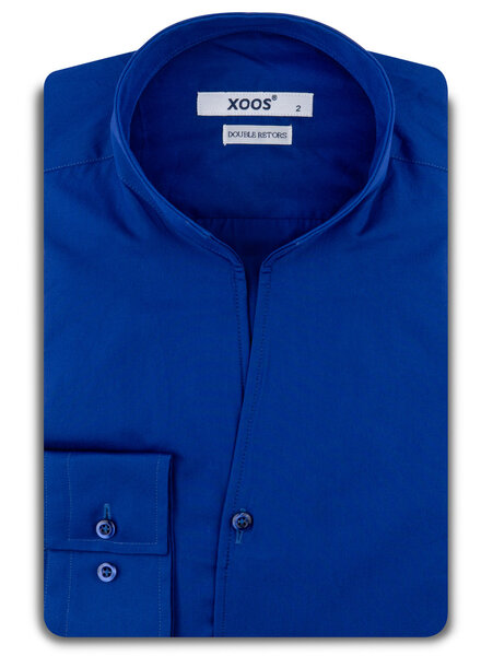 XOOS Chemise homme en popeline bleu électrique et col droit ouvert (Double Retors)
