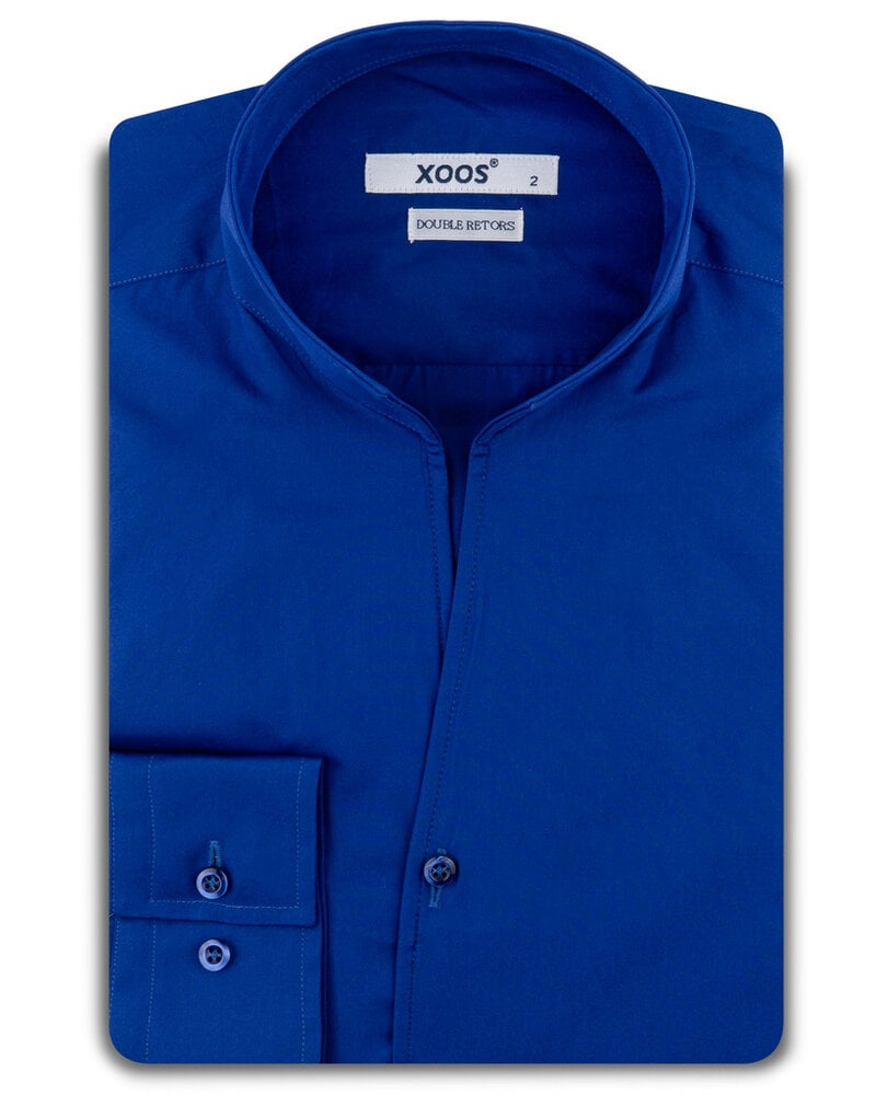XOOS Chemise homme en popeline bleu électrique et col droit ouvert (Double Retors)